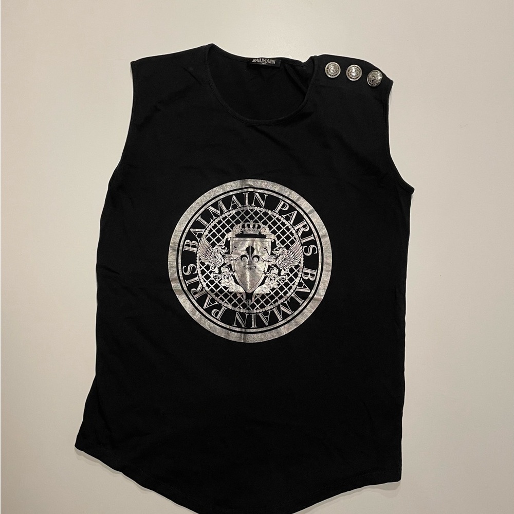 Balmain Black Top with Silver Buttons